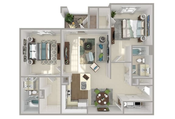 2 bed 2 bath floor plan at The Retreat at Sixty-Eight Apartments, North Carolina, 27409