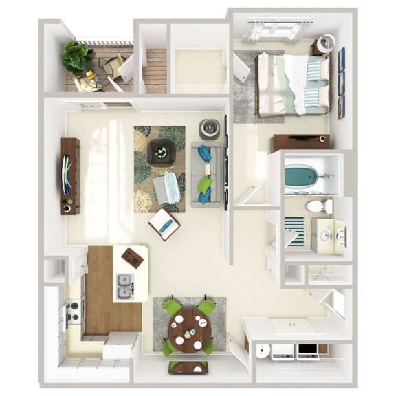 1bed-1bath floor plan at The Retreat at Fuquay-Varina Apartments, Fuquay-Varina