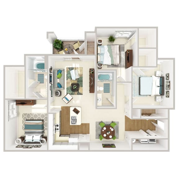 3bed-2bath floor plan at The Retreat at Fuquay-Varina Apartments, Fuquay-Varina, NC, 27526