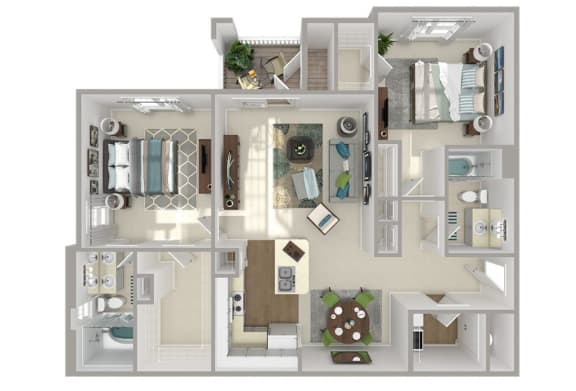 2 bed 2 bath floor plan A at The Retreat at Sixty-Eight Apartments, Greensboro, NC, 27409