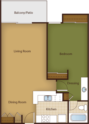A1 750 Sq.Ft. Floor Plan at Park at Voss Apartments, The Barvin Group, Houston, TX