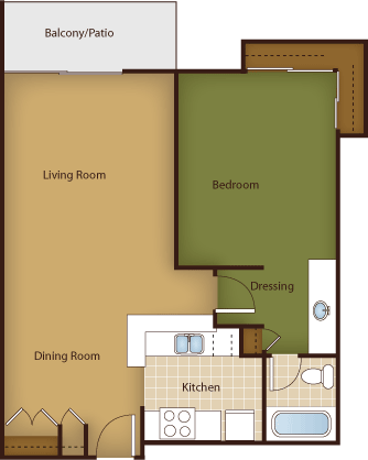 A2 750 Sq.Ft. Floor Plan at Park at Voss Apartments, The Barvin Group, Houston, TX