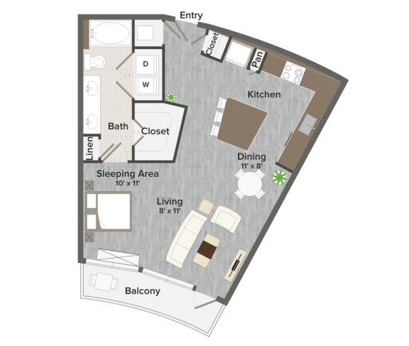 A3 724 Sq. ft Floor Plan at Revl HeightsApartments, The Barvin Group, Houston, TX, 77009