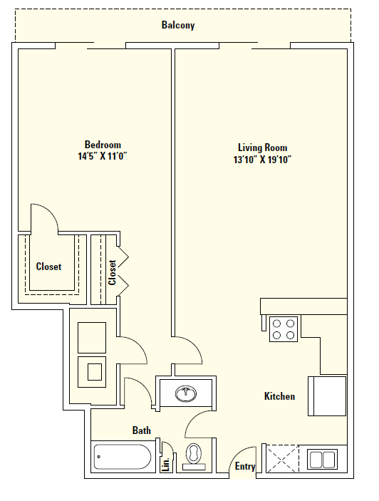 A1 863 Sq.Ft. Floor Plan at Memorial Towers Apartments, The Barvin Group, Houston, Texas