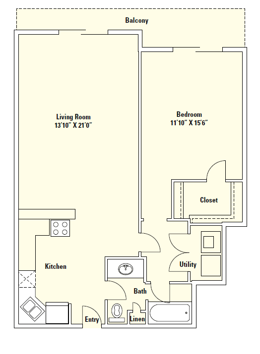 A2 882 Sq.Ft. Floor Plan at Memorial Towers Apartments, The Barvin Group, Houston