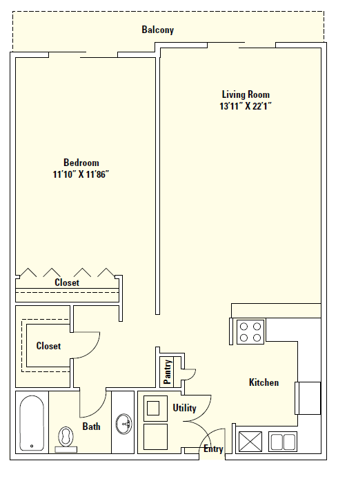 A4 908 Sq.Ft. Floor Plan at Memorial Towers Apartments, The Barvin Group, Houston, 77007