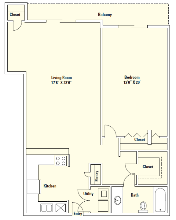 A6 949 Sq.Ft. Floor Plan at Memorial Towers Apartments, The Barvin Group, Houston, TX
