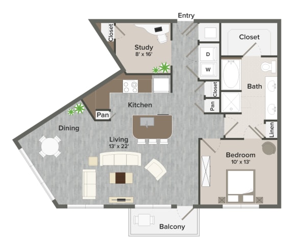 A10 Milroy 1010 Sq. ft Floor Plan at Revl Heights, The Barvin Group, Houston, Texas