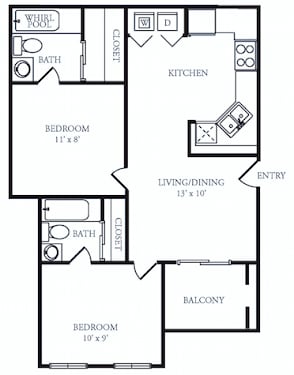 B1 Classic 800 Sq.Ft. Floor Plan at The Grove at White Oak Apartments, The Barvin Group, Texas, 77008