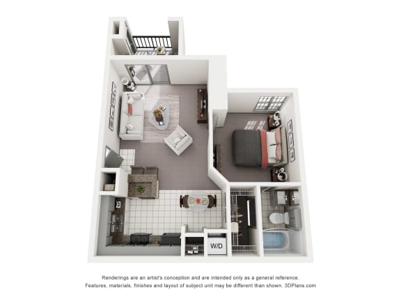 A1 1 Bad 1 Bath Floor Plan at The Grove at White Oak Apartments, The Barvin Group, Houston, TX, 77008