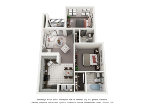 B1 2 Bed 2 Bath Floor Plan at The Grove at White Oak Apartments, The Barvin Group, Houston, TX, 77008