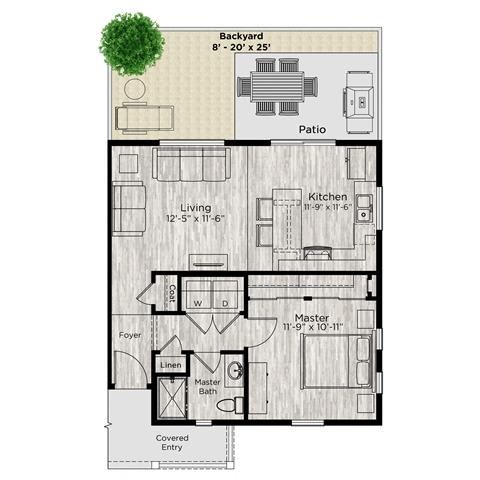 1 bed 1 bath floor plan at Avilla Buffalo Run, Commerce City, CO 80022