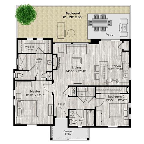 2 bed 2 bath floor plan at Avilla Buffalo Run, Commerce City, CO 80022