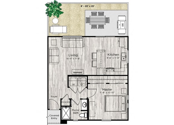 1 bed 1 bath floor plan at Avilla Heritage, Grand Prairie, TX 75052