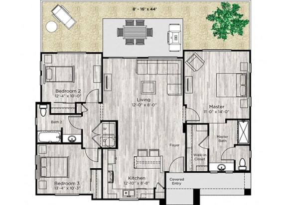 3 bed 2 bath floor plan at Avilla Heritage, Grand Prairie, TX 75052