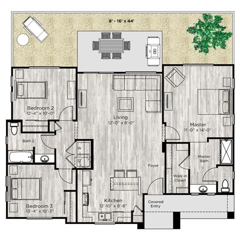 3 bed 2 bath floor plan at Avilla Gateway, Phoenix, AZ 85037