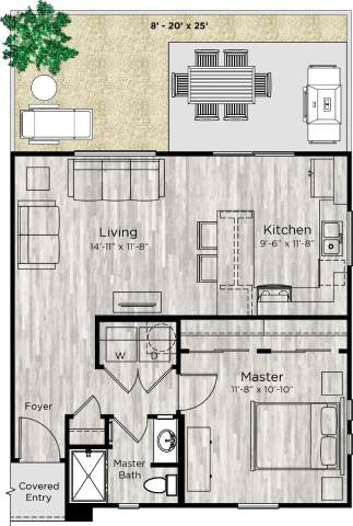 1 bed 1 bath floor plan at Avilla Traditions, Grand Prairie, TX 75052