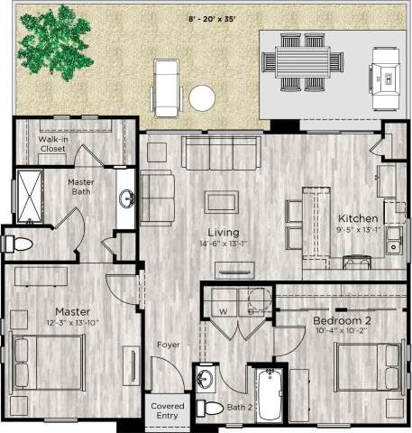 2 bed 2 bath floor plan at Avilla Traditions, Grand Prairie, TX 75052