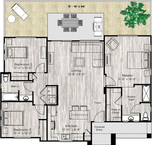 3 bed 2 bath floor plan at Avilla Traditions, Grand Prairie, TX 75052