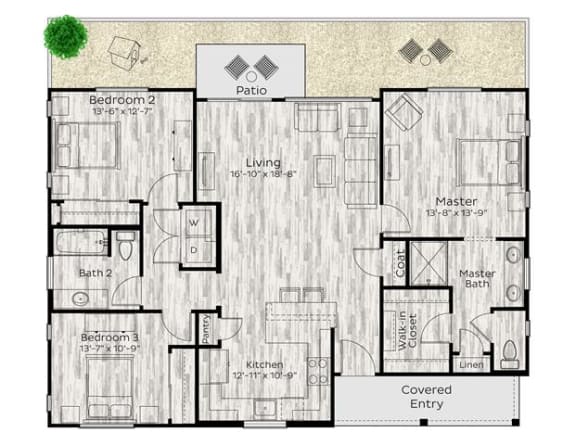 3 bed 2 bath floor plan at Avilla Berry Creek Highlands, Georgetown, TX, 78633