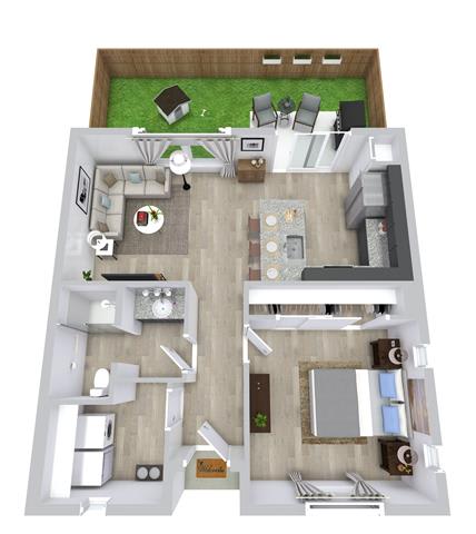 1 bed 1 bath floor plan at Avilla Berry Creek Highlands, Georgetown, TX 78633
