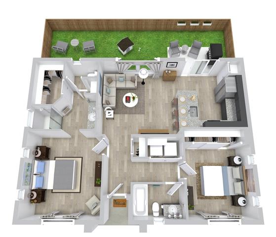 Floor Plan  2 bed 2 bath floor plan at Avilla Berry Creek Highlands, Georgetown, TX 78633