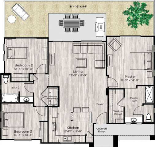 3 bed 2 bath floor plan at Avilla Oakridge, Forney, TX 75126