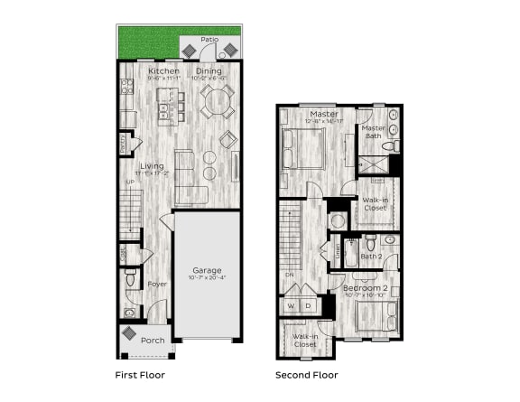 2 bed 2.5 bath floor plan at South Pine, Union City, GA 30291