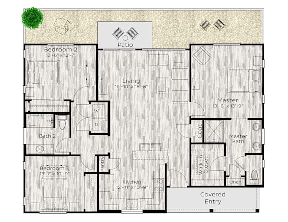 3 bed 2 bath floor plan at Avilla Homestead, New Braunfels, TX 78130