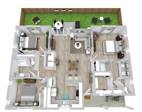 3 bed 2 bath floor plan at Avilla Trinity, Fort Worth, TX 76111