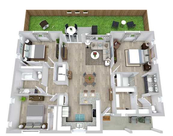 3 bed 2 bath floor plan at Avilla Rio Oaks  Apartments, Liberty Hill, Texas