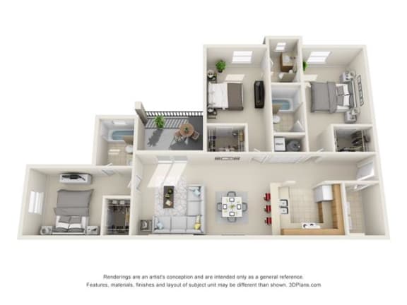 3 Bed 3 Bathroom at Stoneridge Apartments, Gainesville, Florida