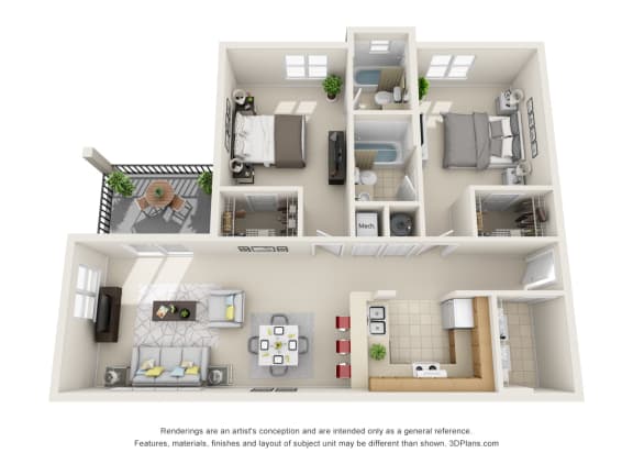 2 bedroom 2 bath floorplan