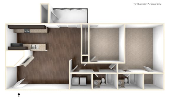 2 bedroom 2 bathroom floor plan B at 300 Riverside Apartments, Austelll, GA