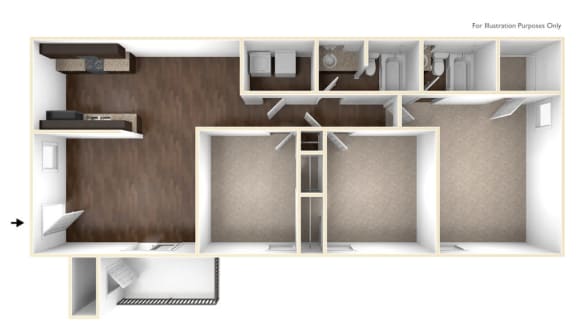 Floor Plan  3 bedroom 2 bathroom floor plan at 300 Riverside Apartments, Austelll, GA, 30168