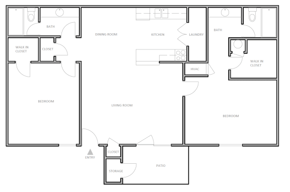 Two Bedroom Two Bathroom Floorplan