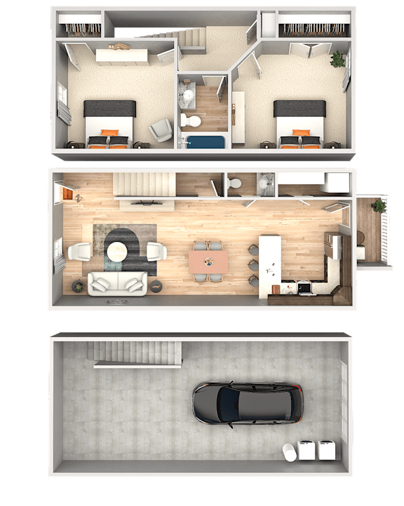 A set of three images showing interior floor plans of a house.