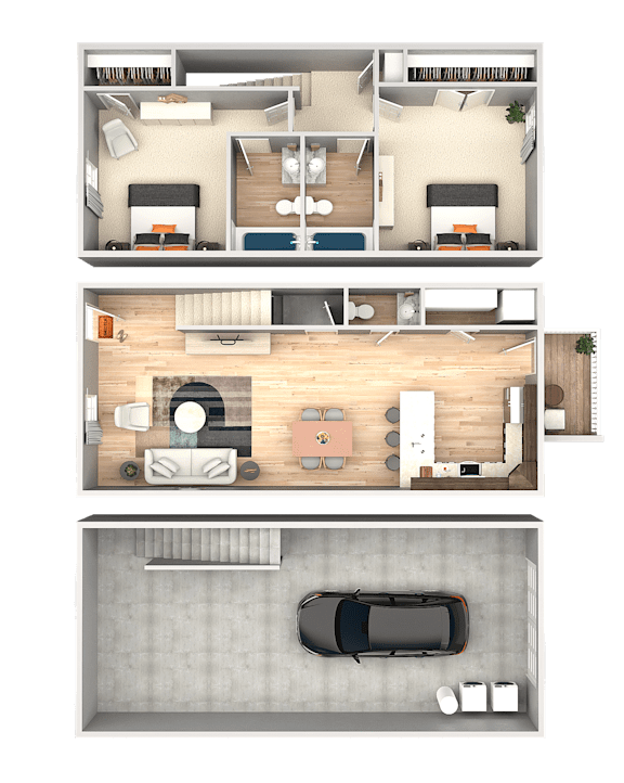 A set of three images showing interior floor plans of a house.