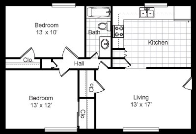 a floor plan of a small house with a kitchen and a living room