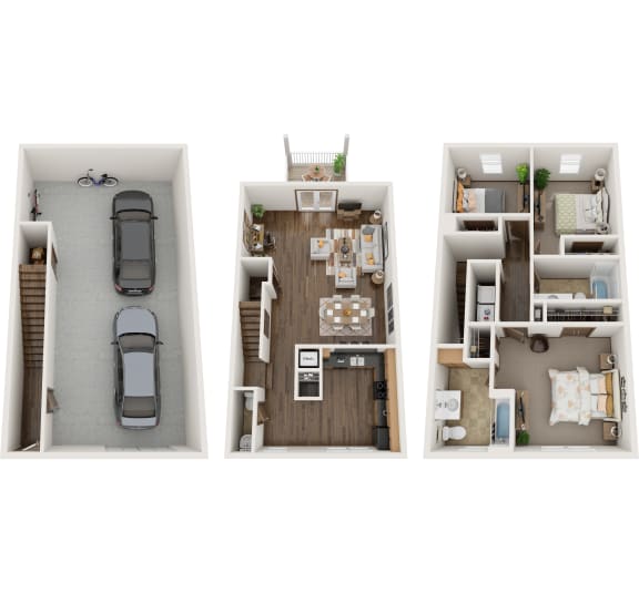 a stylized floor plan with a bedroom and a car