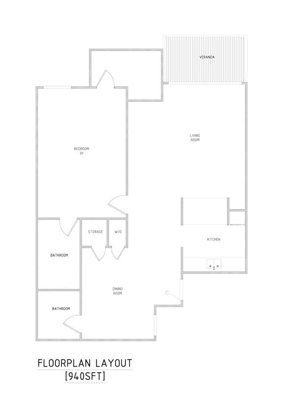 A black and white image of a floor plan for a house.