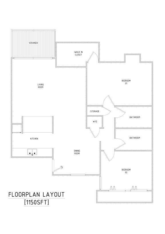 A black and white image of a floor plan layout for a property.