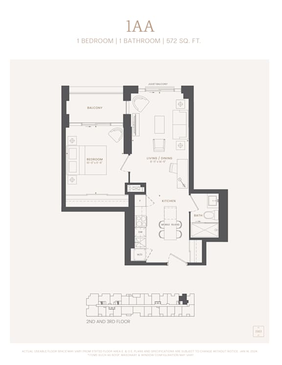 a 1a1 floor plan  residences at the ace apartments