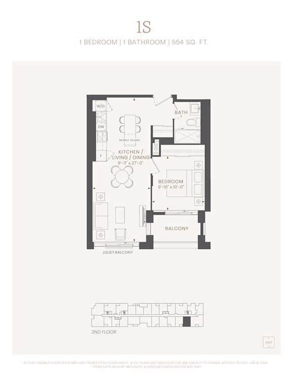 a 1 bedroom 1 bathroom floor plan  residences at 1650