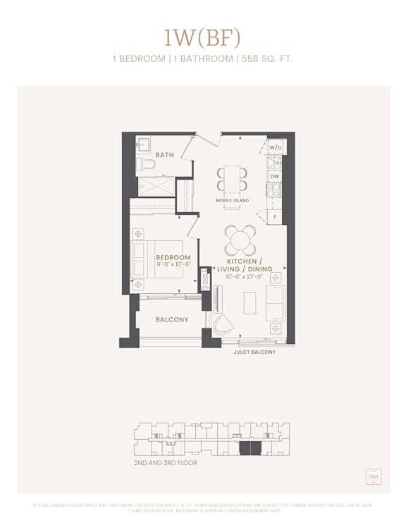 1W (BF) - 1 bedroom apartment