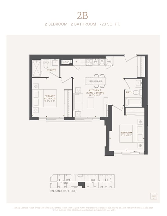 the floor plan of 2 bedrooms apartment