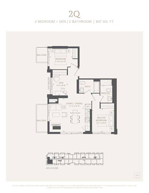 A black and white image of a floor plan for a 2 bedroom apartment.