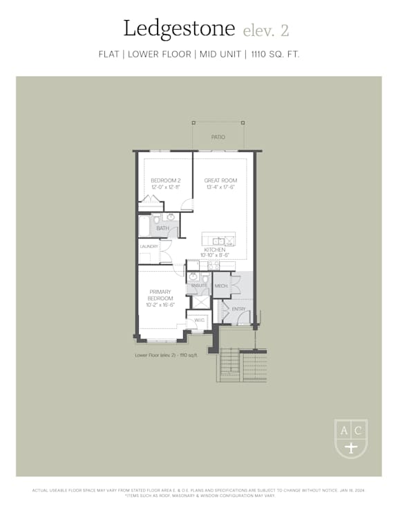 A floor plan for a Ledgestone apartment on the second floor.