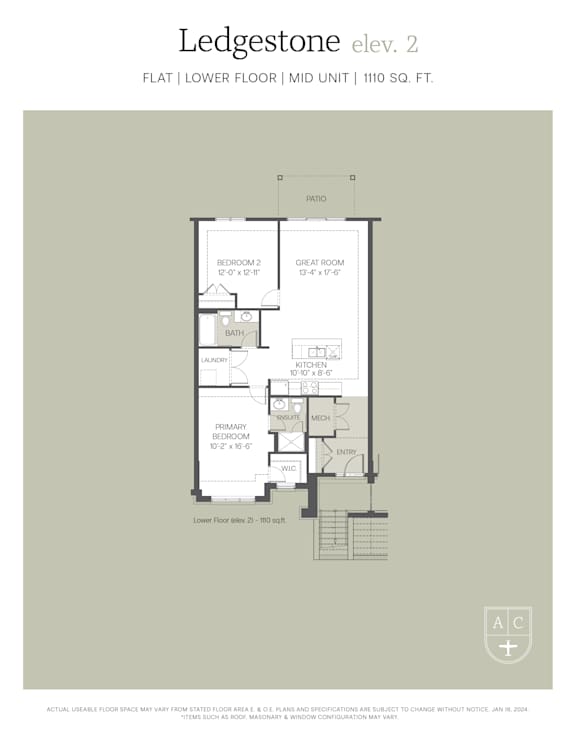 A floor plan for a Ledgestone apartment on the second floor.
