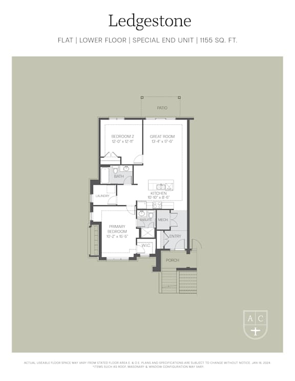 A floor plan for a special end unit in a building.